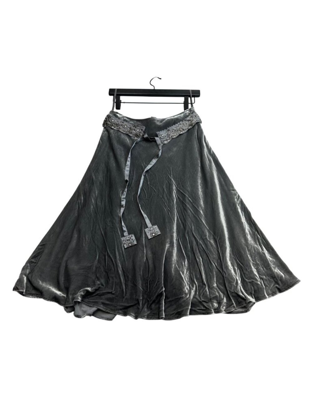 INC Y2K Crushed Velvet Silk Blend Skirt Embellished Belt Whimsigoth Size 4 Gray